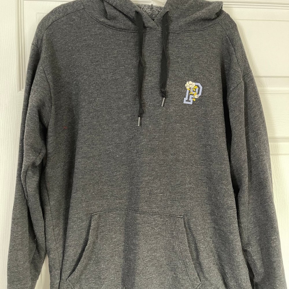 PINK Women's P Floral Design Gray Hoodie - Medium